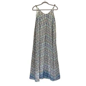 Blu Moon blue/white print maxi slip dress, extra small, bohemian, flowy
